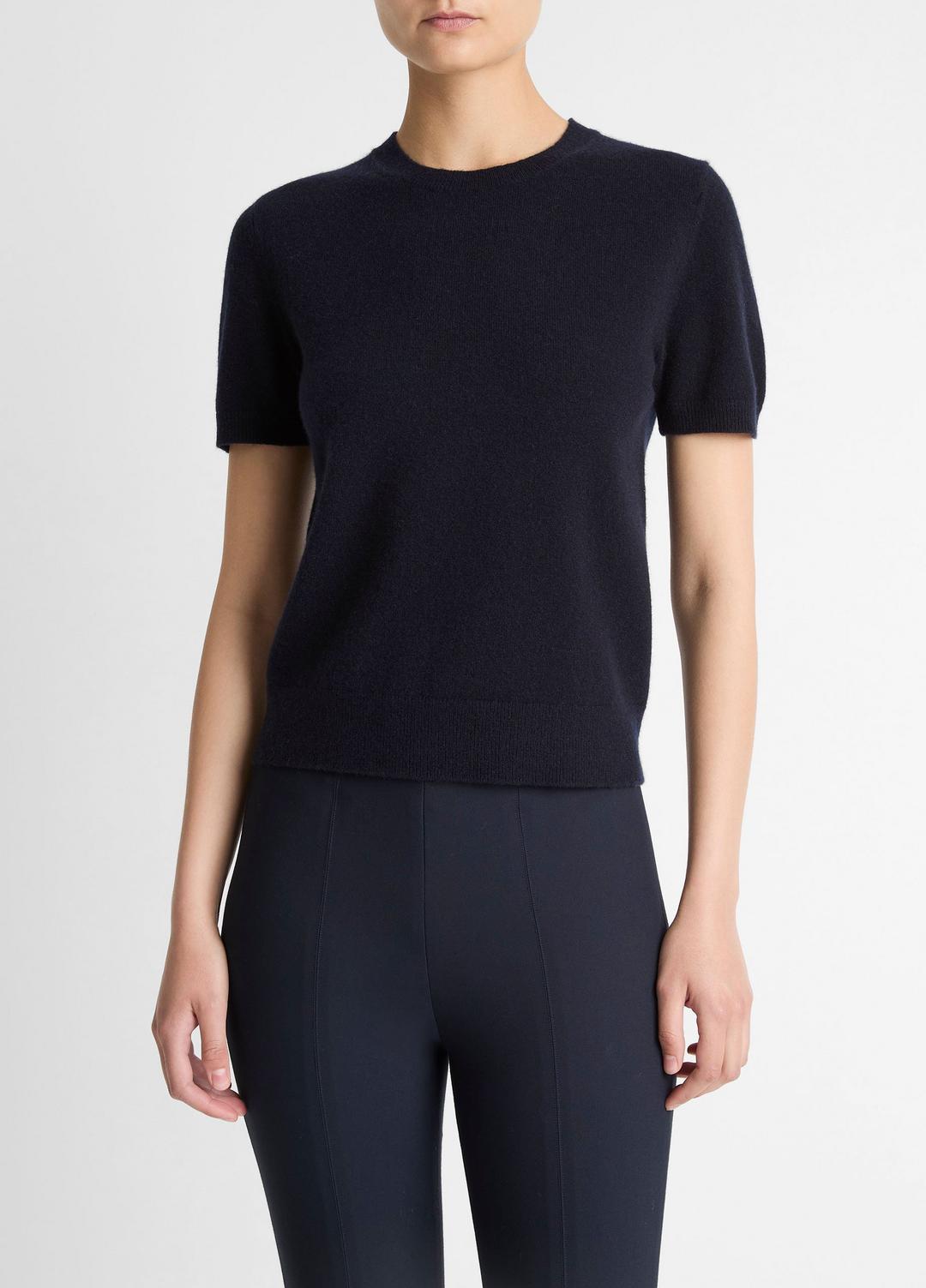 Wool & Cashmere-Blend Short-Sleeve Sweater in Crew Neck - COASTAL BLUE