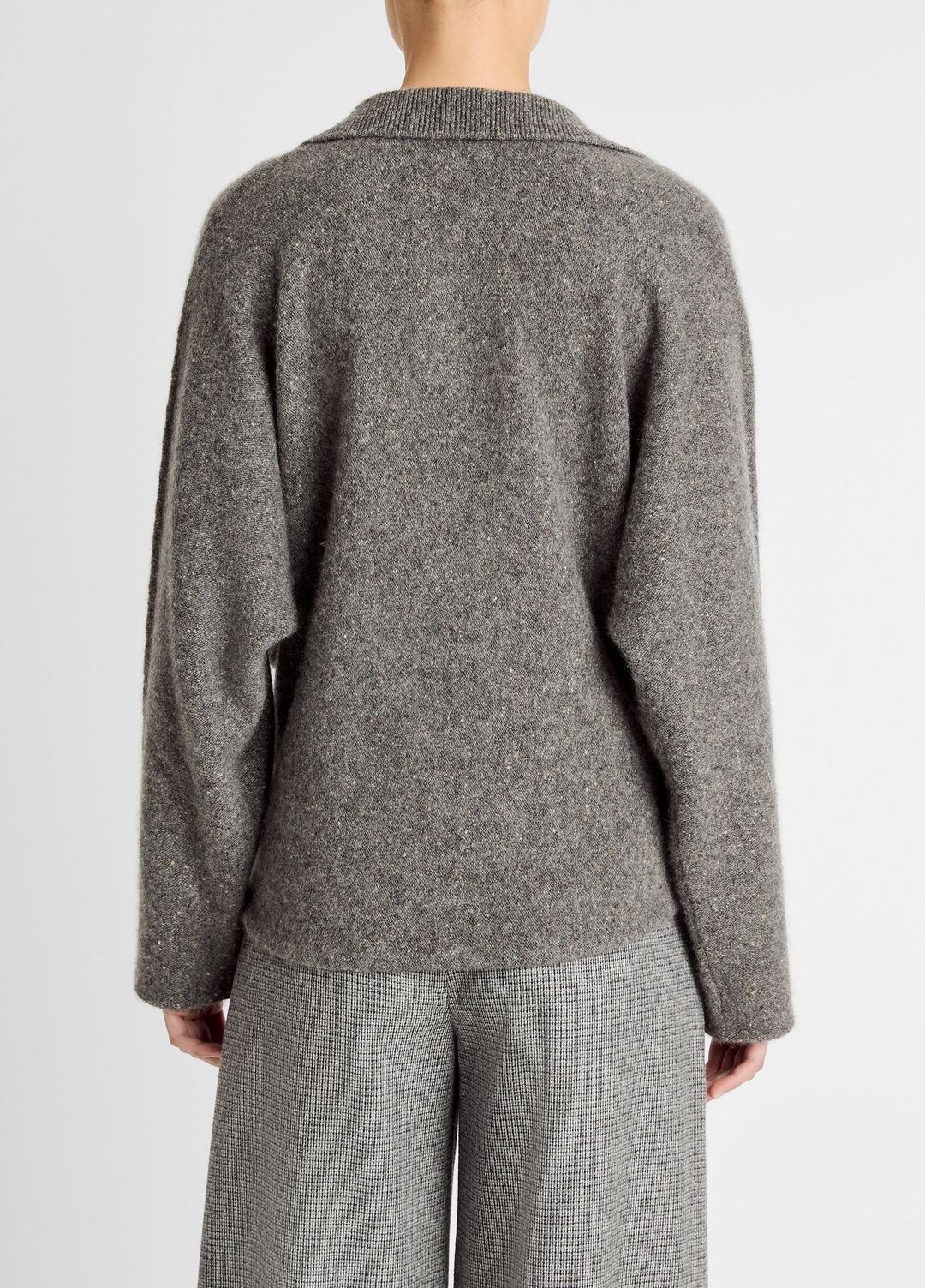 Donegal Plush Cashmere Dolman-Sleeve Polo Sweater in Cashmere - MEDIUM HEATHER GREY DONEGAL