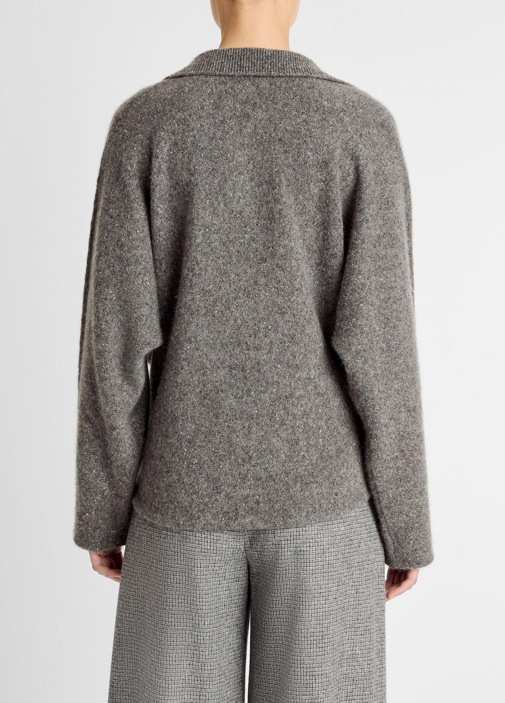 Donegal Plush Cashmere Dolman-Sleeve Polo Sweater in Cashmere - MEDIUM HEATHER GREY DONEGAL