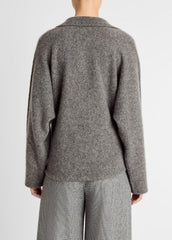Donegal Plush Cashmere Dolman-Sleeve Polo Sweater in Cashmere - MEDIUM HEATHER GREY DONEGAL