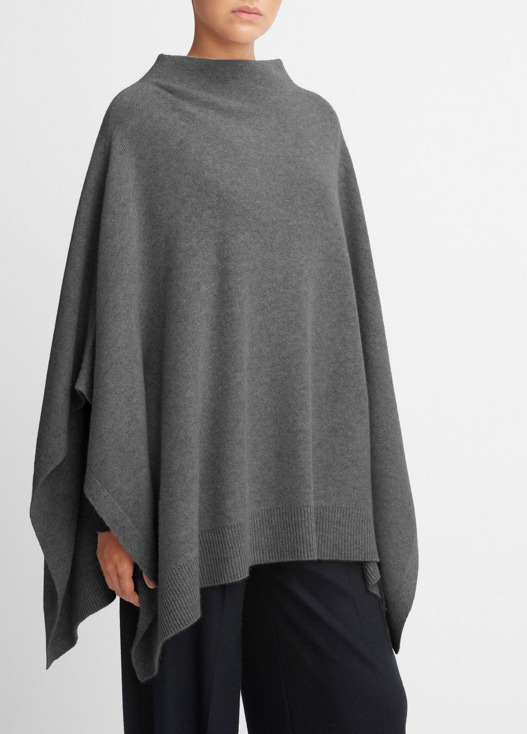 Merino Wool-Cashmere Funnel-Neck Poncho in Accessories - HEATHER GREY