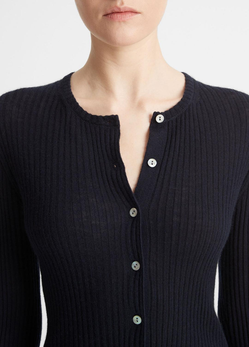 Ribbed Cashmere-Silk Cardigan in Cardigans - COASTAL BLUE