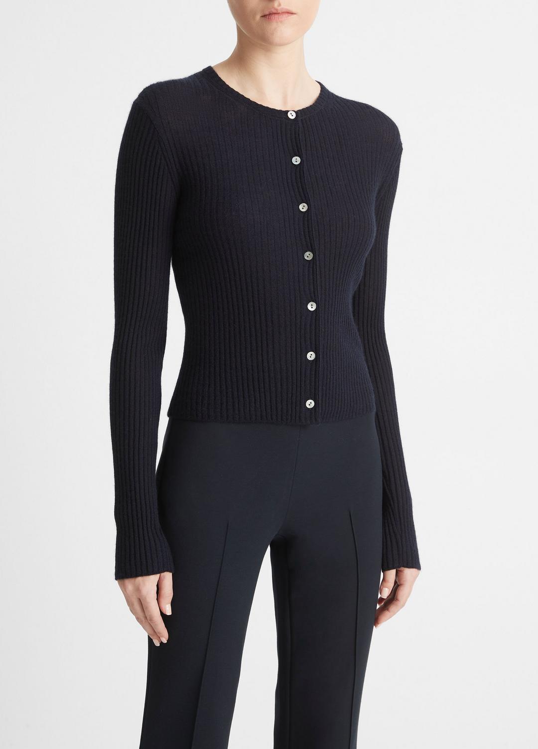 Ribbed Cashmere-Silk Cardigan in Cardigans - COASTAL BLUE