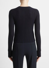 Ribbed Cashmere-Silk Cardigan in Cardigans - COASTAL BLUE