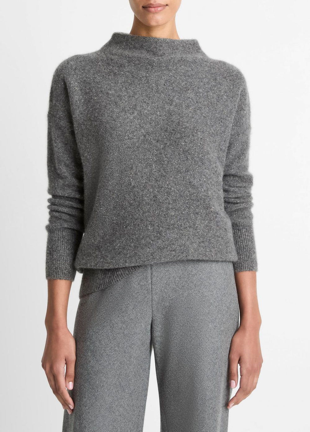 Donegal Cashmere Funnel-Neck Sweater in Turtleneck - MEDIUM HEATHER GREY DONEGAL