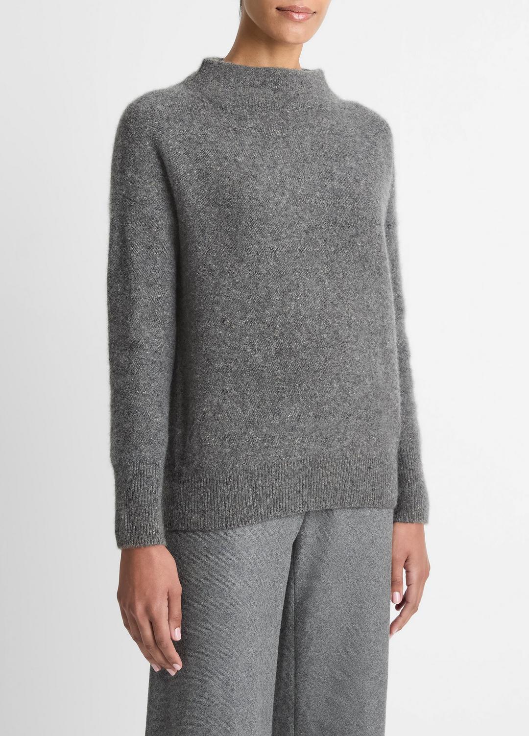Donegal Cashmere Funnel-Neck Sweater in Turtleneck - MEDIUM HEATHER GREY DONEGAL
