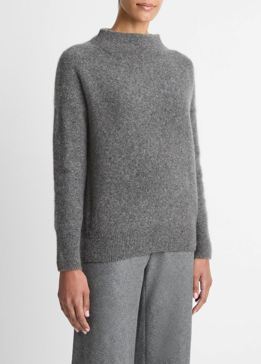 Donegal Cashmere Funnel-Neck Sweater in Turtleneck - MEDIUM HEATHER GREY DONEGAL
