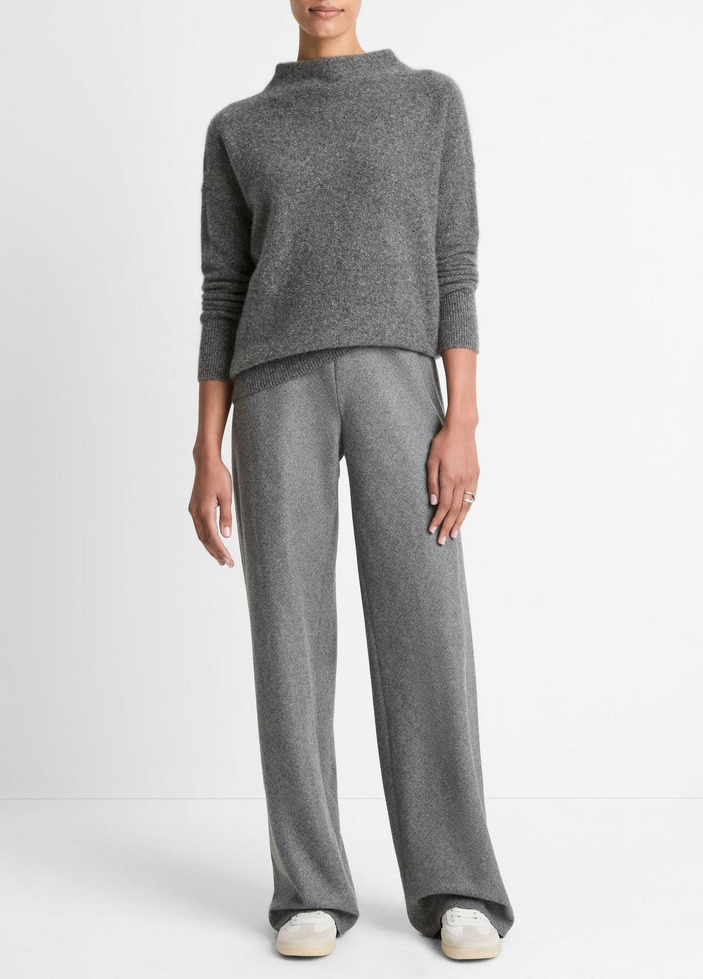 Donegal Cashmere Funnel-Neck Sweater in Turtleneck - MEDIUM HEATHER GREY DONEGAL