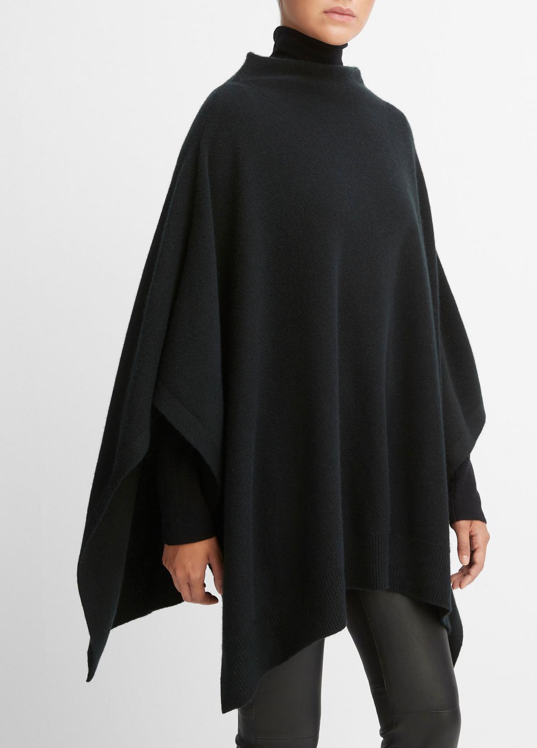 Merino Wool-Cashmere Funnel-Neck Poncho in Accessories - BLACK
