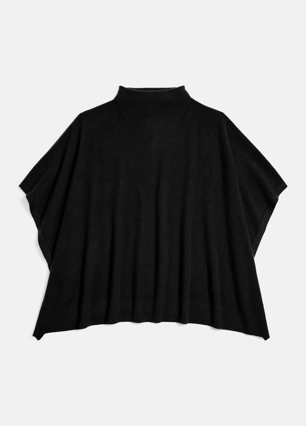 Merino Wool-Cashmere Funnel-Neck Poncho in Accessories - BLACK