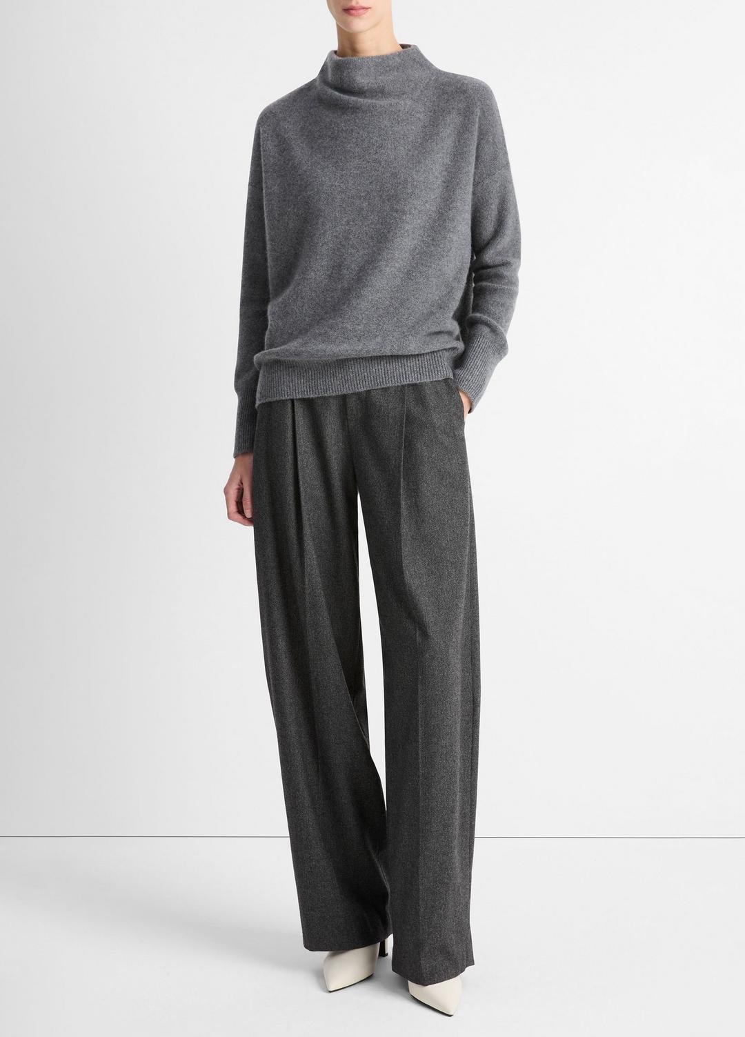 Plush Cashmere Funnel-Neck Sweater in Turtleneck - HEATHER GRAPHITE