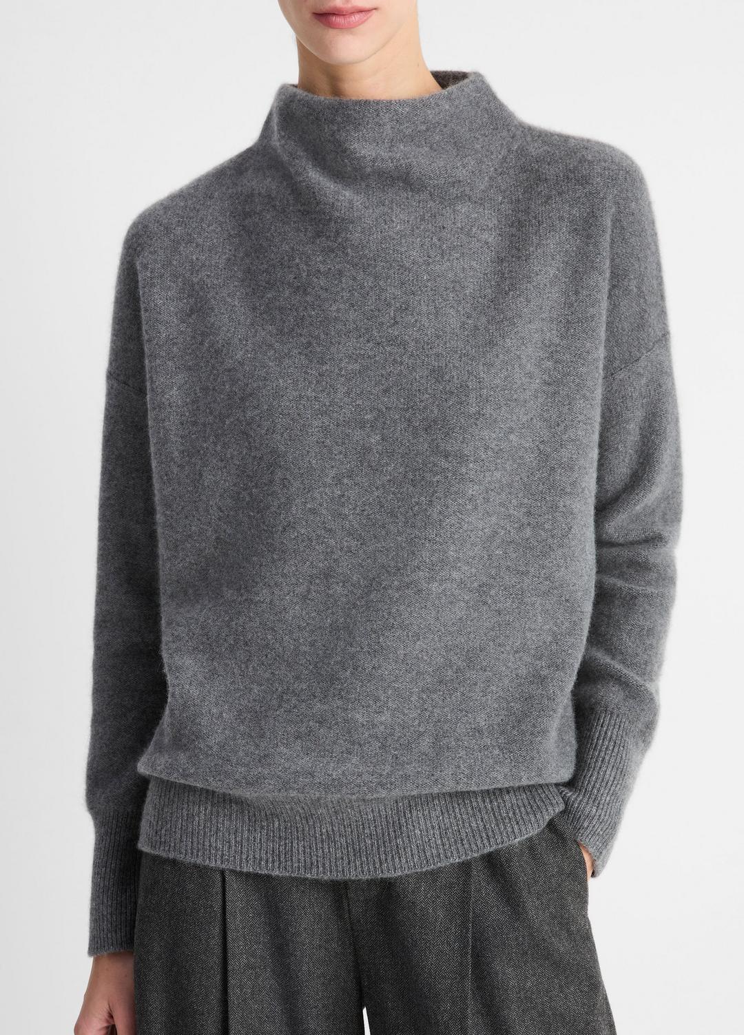 Plush Cashmere Funnel-Neck Sweater in Turtleneck - HEATHER GRAPHITE