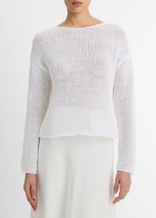 Italian Coated Cotton-Blend Sweater in Crew Neck - OPTIC WHITE