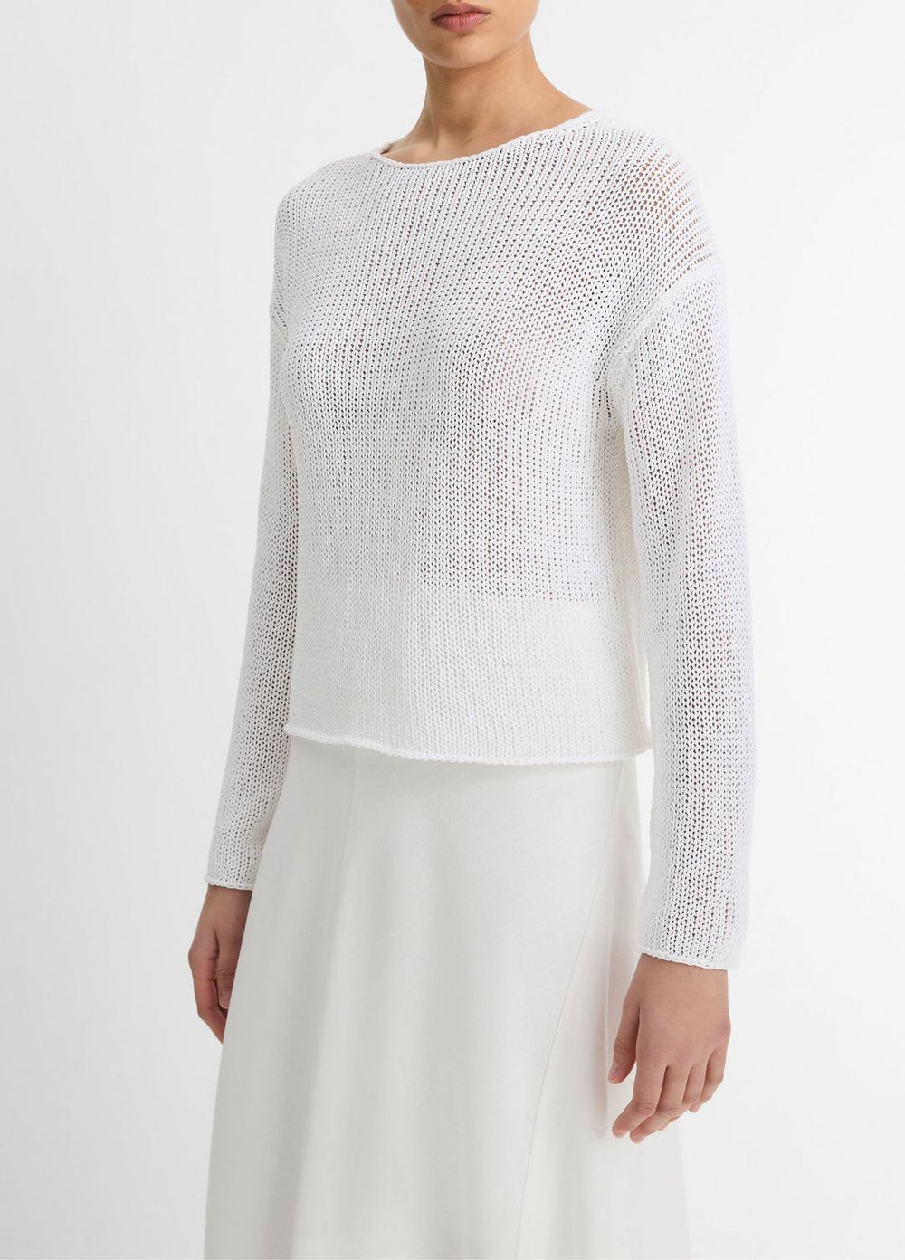 Italian Coated Cotton-Blend Sweater in Crew Neck - OPTIC WHITE