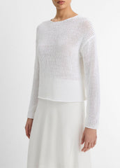 Italian Coated Cotton-Blend Sweater in Crew Neck - OPTIC WHITE