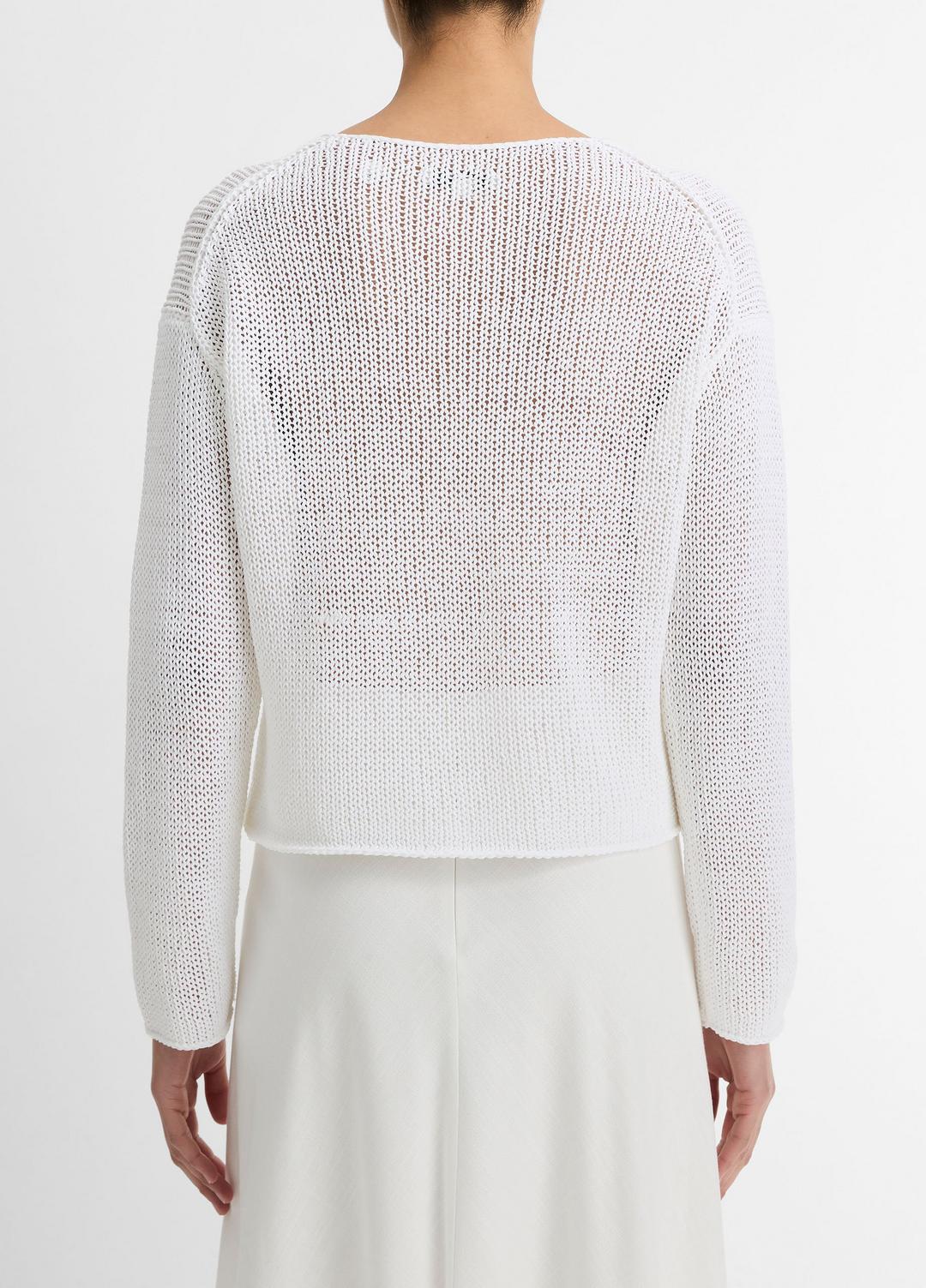 Italian Coated Cotton-Blend Sweater in Crew Neck - OPTIC WHITE