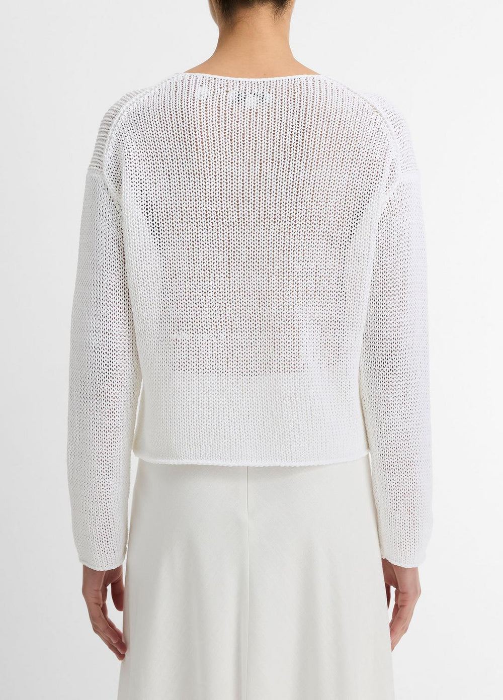 Italian Coated Cotton-Blend Sweater in Crew Neck - OPTIC WHITE
