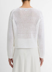Italian Coated Cotton-Blend Sweater in Crew Neck - OPTIC WHITE