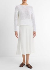 Italian Coated Cotton-Blend Sweater in Crew Neck - OPTIC WHITE