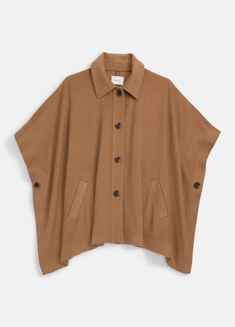 Leather-Trim Wool Cape in Accessories - CAMEL