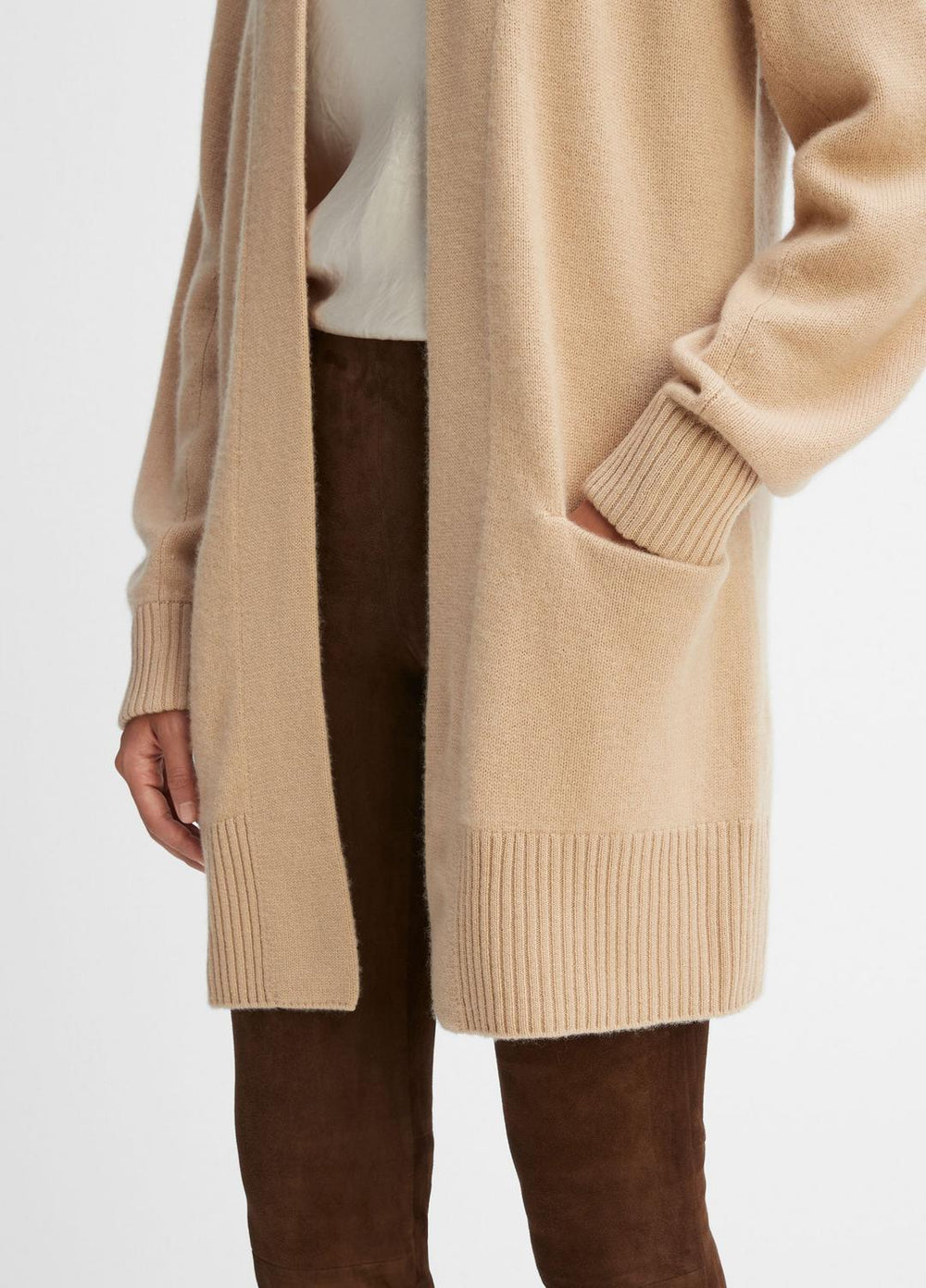 Cashmere Open-Front Cardigan in Cardigans - CAMEL