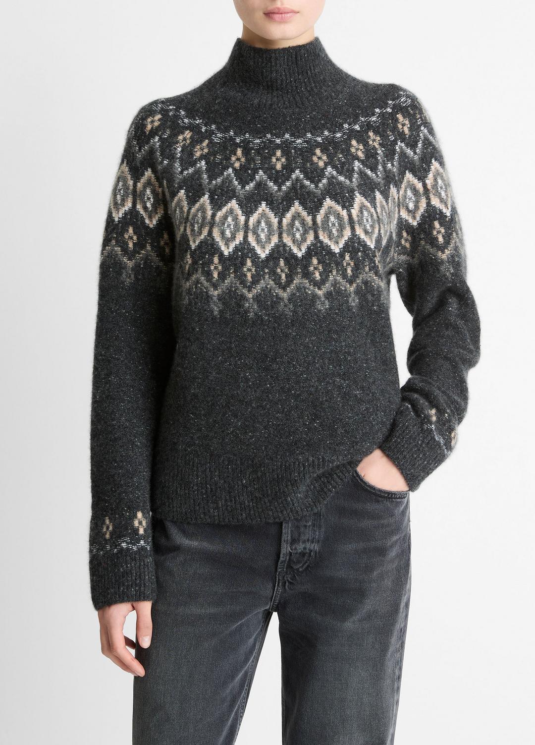 Fair Isle Donegal Cashmere Turtleneck Sweater in Turtleneck - HEATHER CHARCOAL COMBO