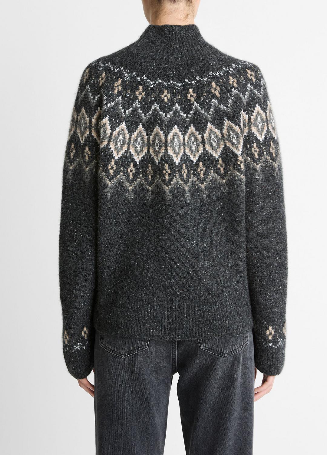 Fair Isle Donegal Cashmere Turtleneck Sweater in Turtleneck - HEATHER CHARCOAL COMBO