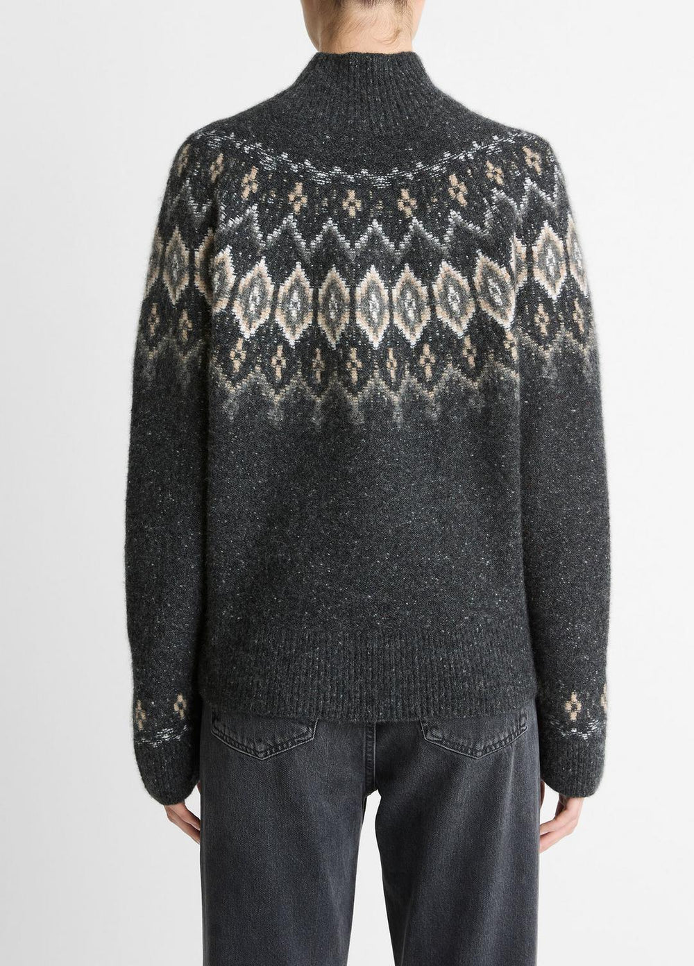 Fair Isle Donegal Cashmere Turtleneck Sweater in Turtleneck - HEATHER CHARCOAL COMBO