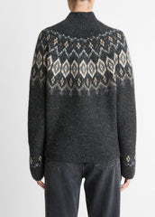 Fair Isle Donegal Cashmere Turtleneck Sweater in Turtleneck - HEATHER CHARCOAL COMBO