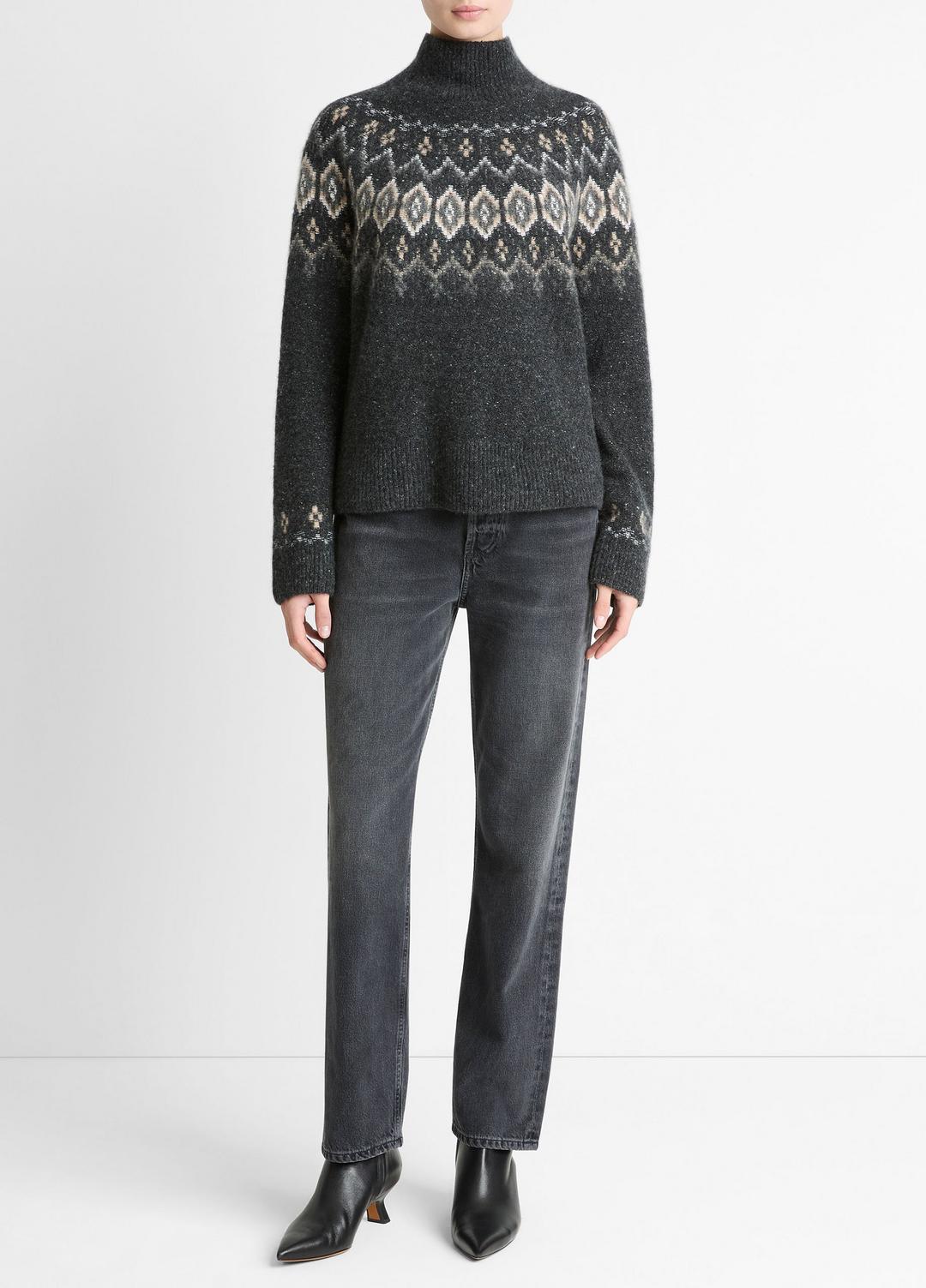 Fair Isle Donegal Cashmere Turtleneck Sweater in Turtleneck - HEATHER CHARCOAL COMBO
