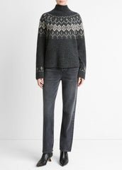 Fair Isle Donegal Cashmere Turtleneck Sweater in Turtleneck - HEATHER CHARCOAL COMBO