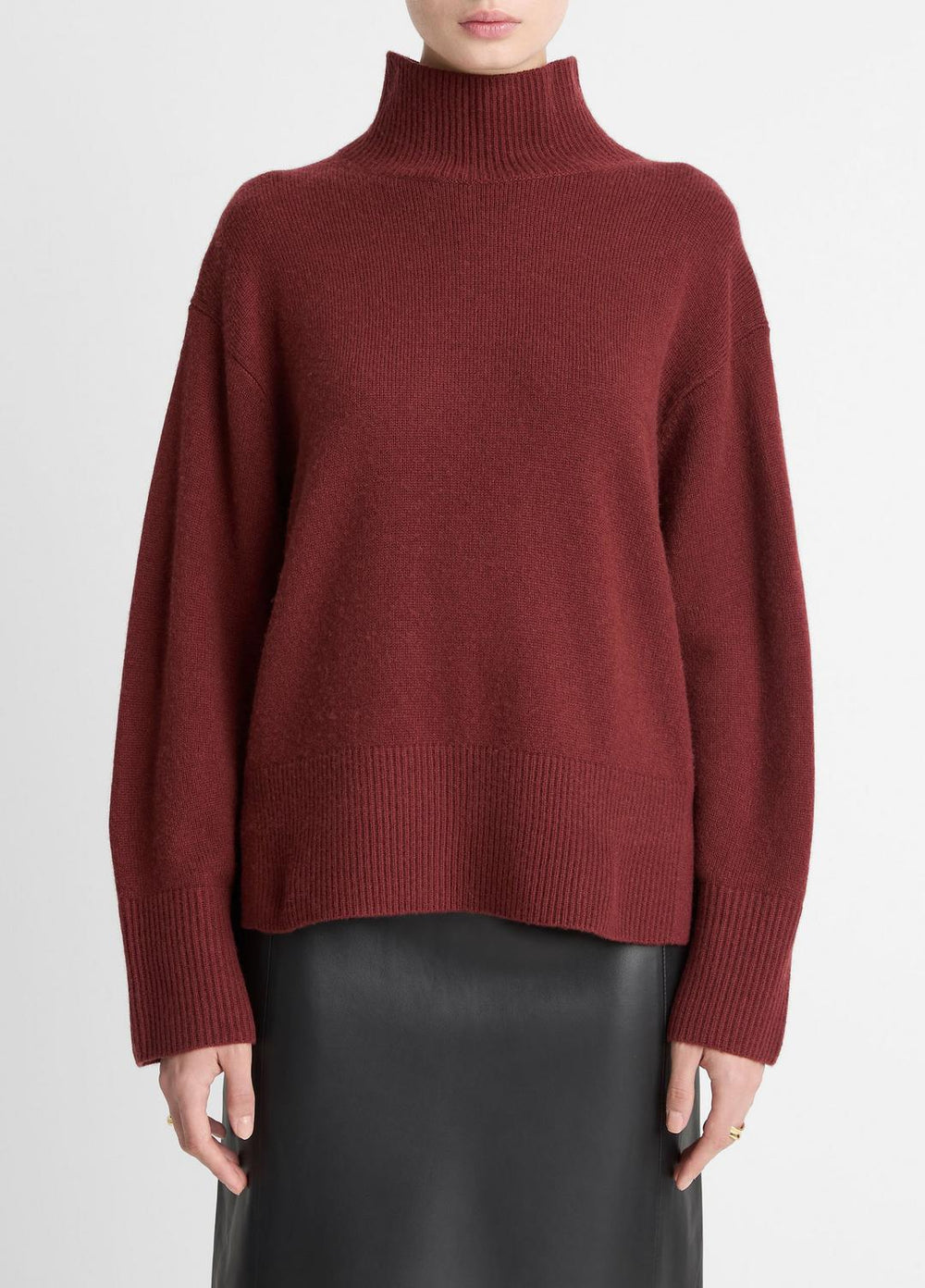 Wool-Cashmere Side-Slit Turtleneck Sweater in Turtleneck - BORDEAUX