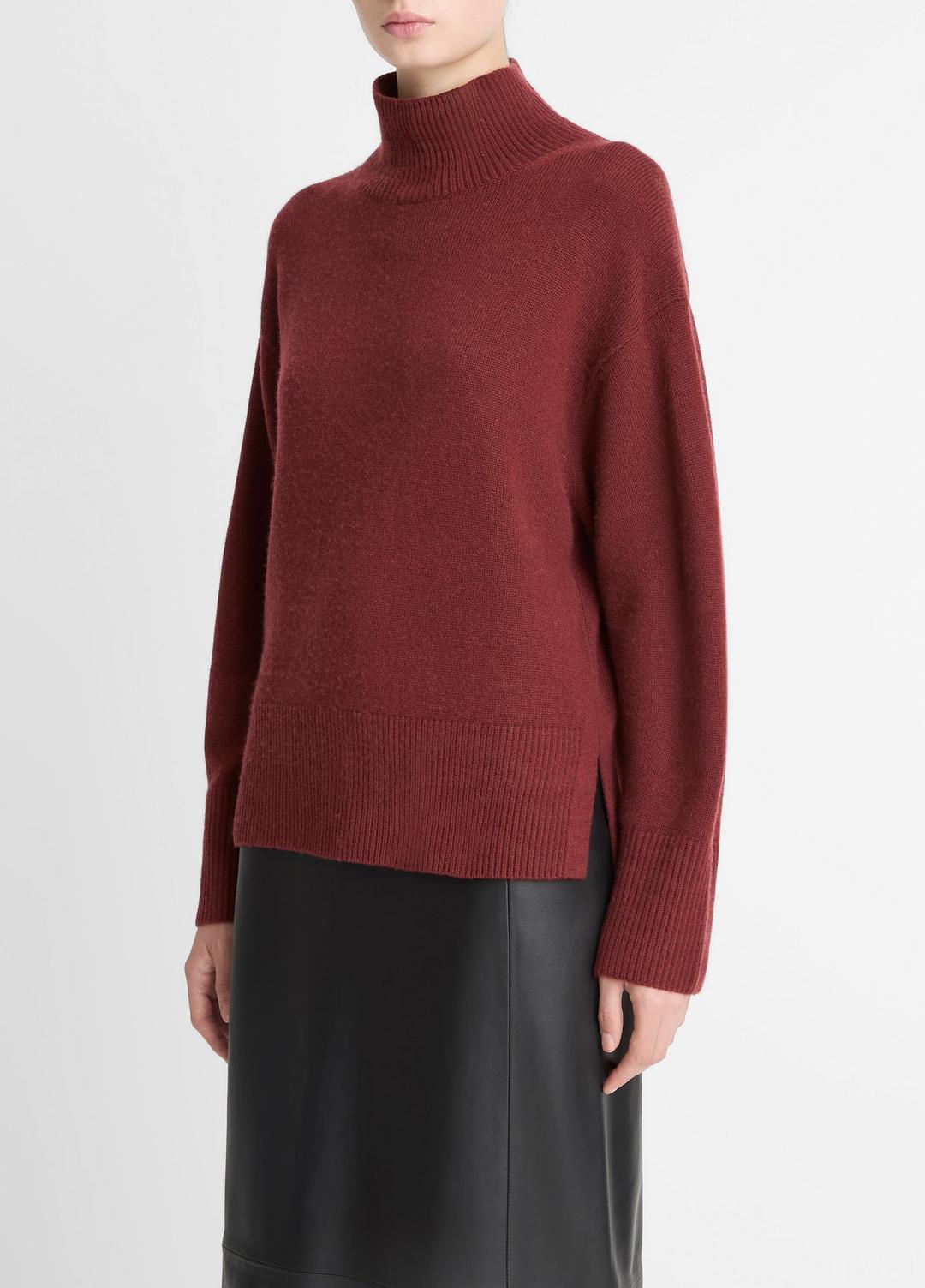 Wool-Cashmere Side-Slit Turtleneck Sweater in Turtleneck - BORDEAUX