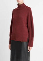 Wool-Cashmere Side-Slit Turtleneck Sweater in Turtleneck - BORDEAUX