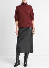 Wool-Cashmere Side-Slit Turtleneck Sweater in Turtleneck - BORDEAUX