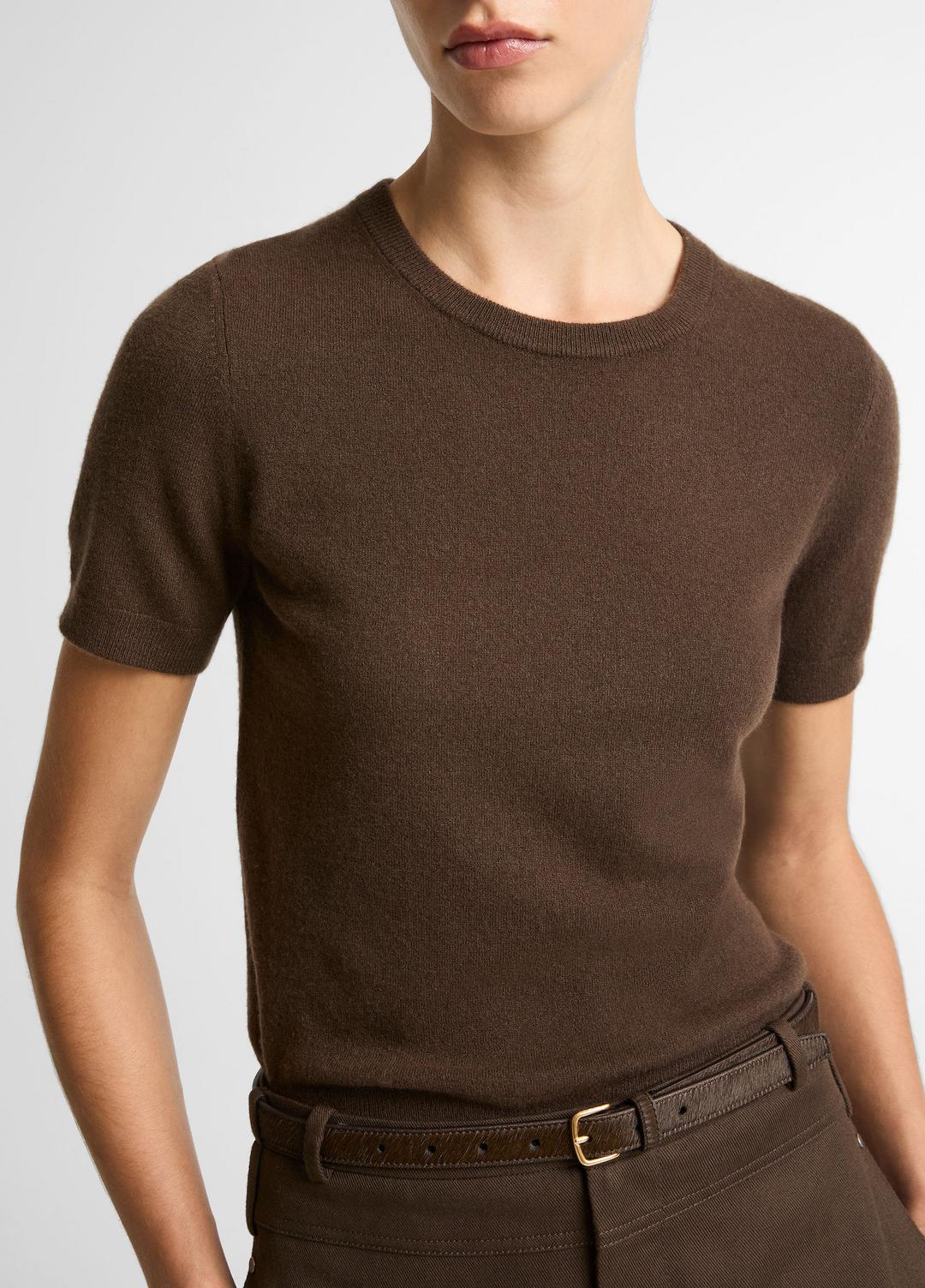 Wool & Cashmere-Blend Short-Sleeve Sweater in Crew Neck - DARK BARK