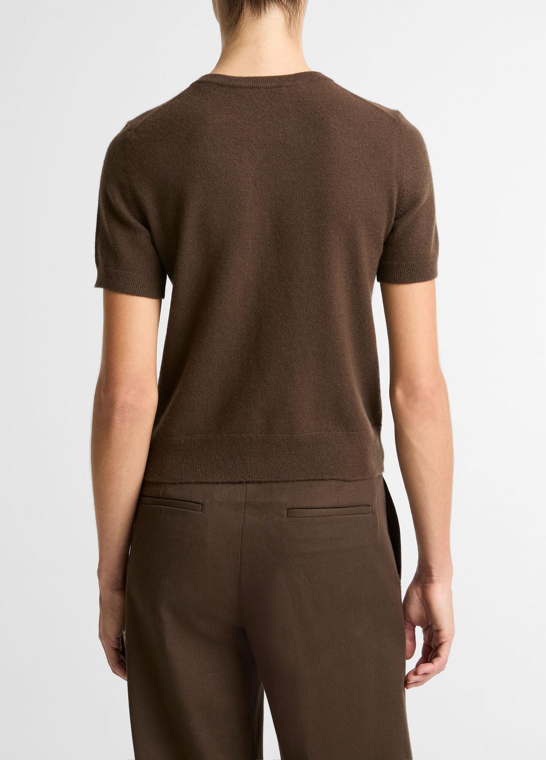 Wool & Cashmere-Blend Short-Sleeve Sweater in Crew Neck - DARK BARK