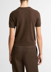 Wool & Cashmere-Blend Short-Sleeve Sweater in Crew Neck - DARK BARK