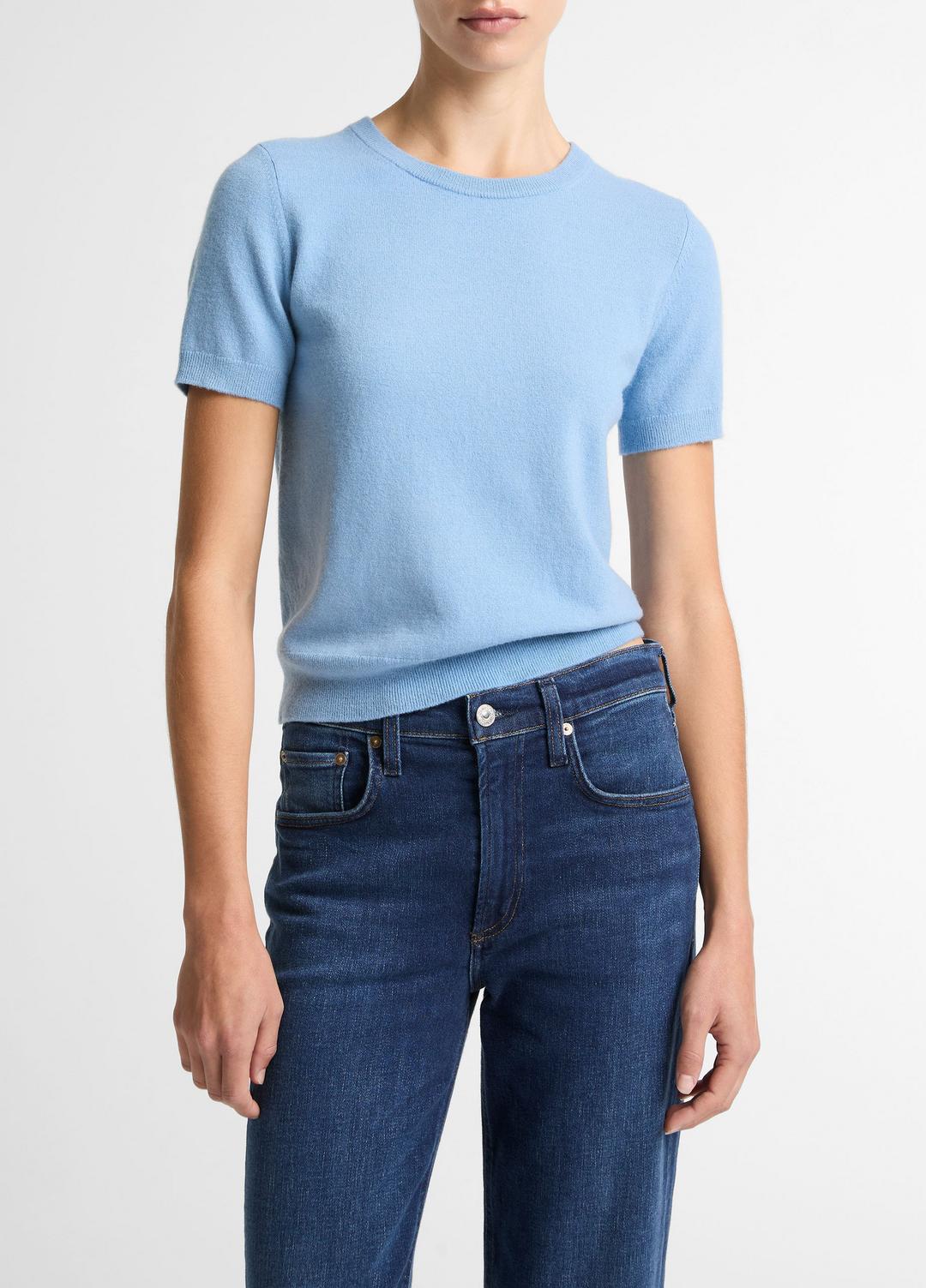 Wool & Cashmere-Blend Short-Sleeve Sweater in Crew Neck - HYDRA