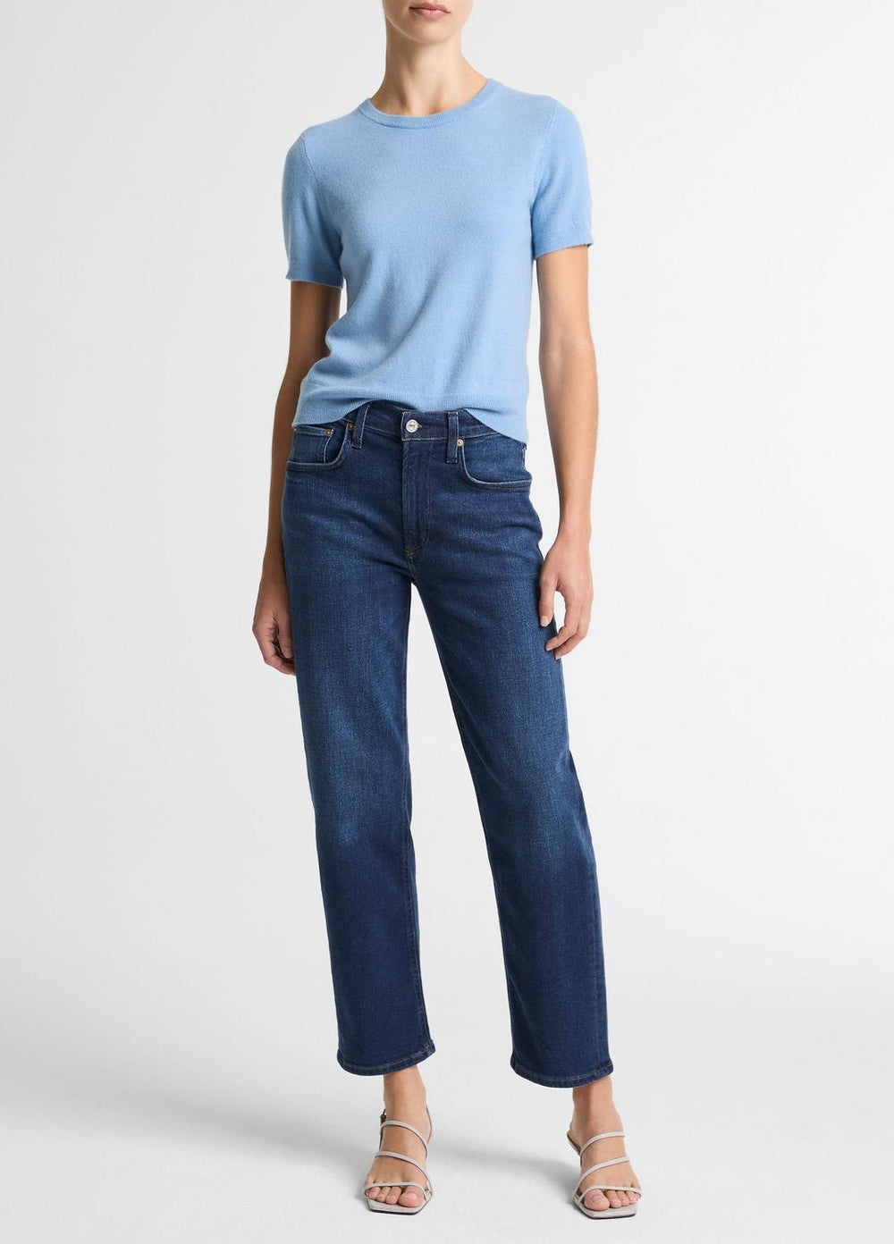 Wool & Cashmere-Blend Short-Sleeve Sweater in Crew Neck - HYDRA