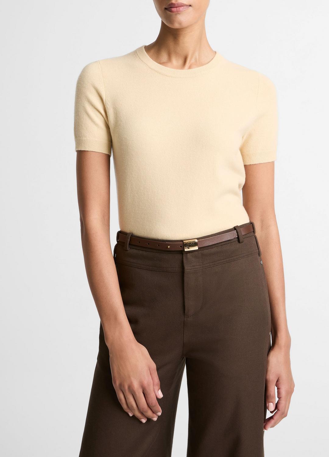 Wool & Cashmere-Blend Short-Sleeve Sweater in Crew Neck - CHAMOMILE