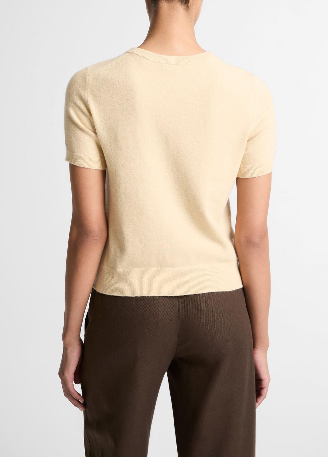 Wool & Cashmere-Blend Short-Sleeve Sweater in Crew Neck - CHAMOMILE