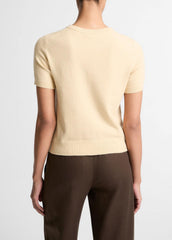 Wool & Cashmere-Blend Short-Sleeve Sweater in Crew Neck - CHAMOMILE