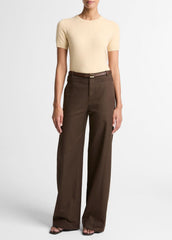 Wool & Cashmere-Blend Short-Sleeve Sweater in Crew Neck - CHAMOMILE