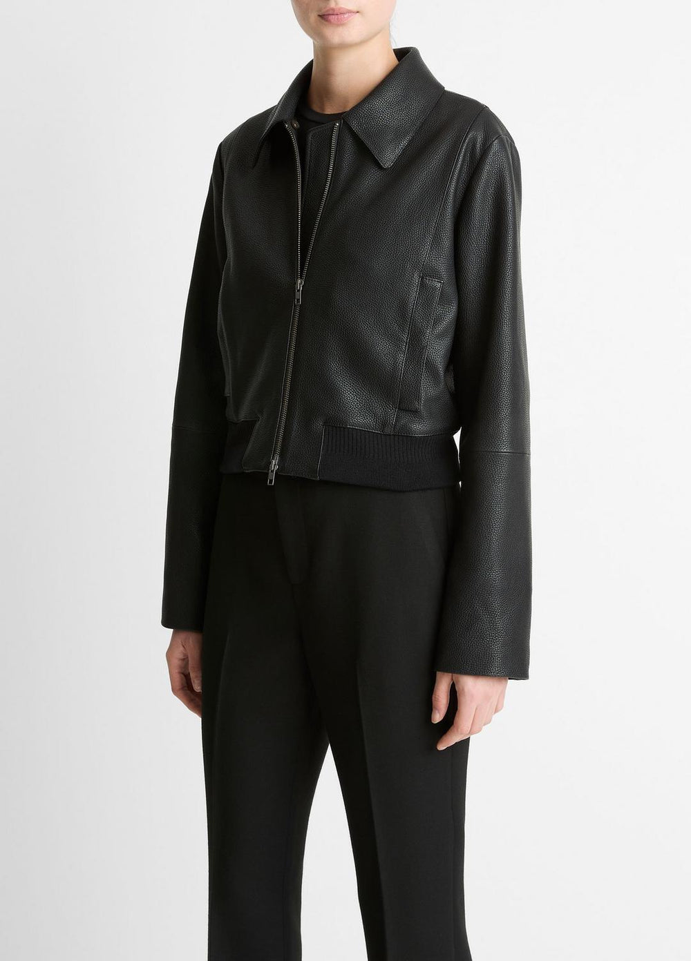 Shearling-Trim Shrunken Leather Jacket in Leather Jackets - BLACK