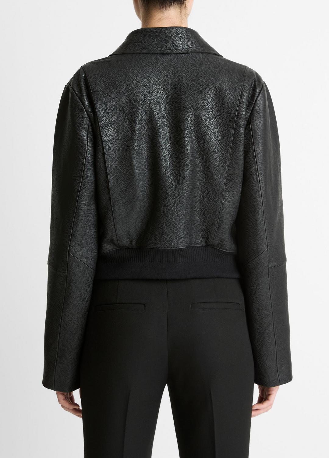 Shearling-Trim Shrunken Leather Jacket in Leather Jackets - BLACK