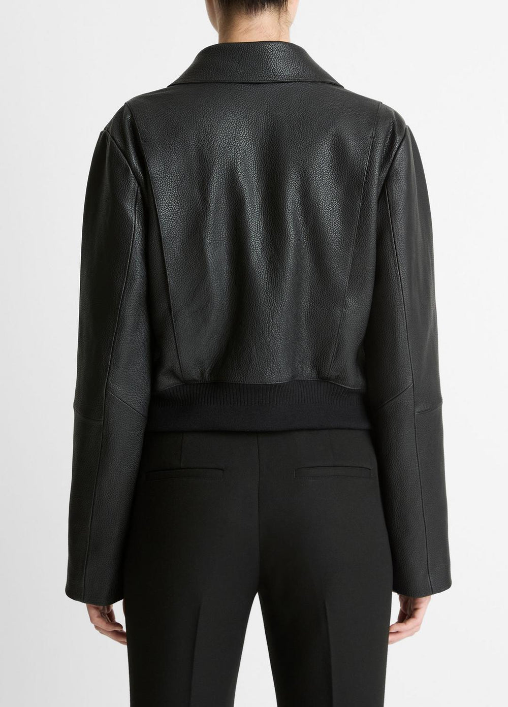 Shearling-Trim Shrunken Leather Jacket in Leather Jackets - BLACK
