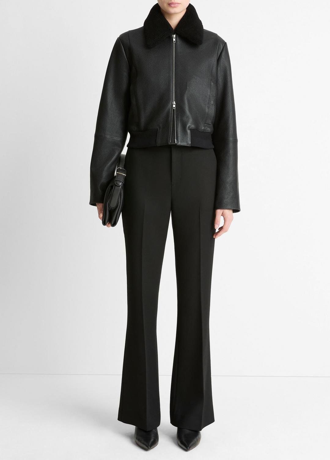 Shearling-Trim Shrunken Leather Jacket in Leather Jackets - BLACK