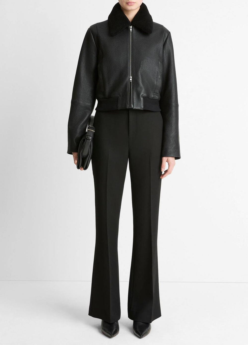 Shearling-Trim Shrunken Leather Jacket in Leather Jackets - BLACK
