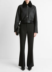Shearling-Trim Shrunken Leather Jacket in Leather Jackets - BLACK